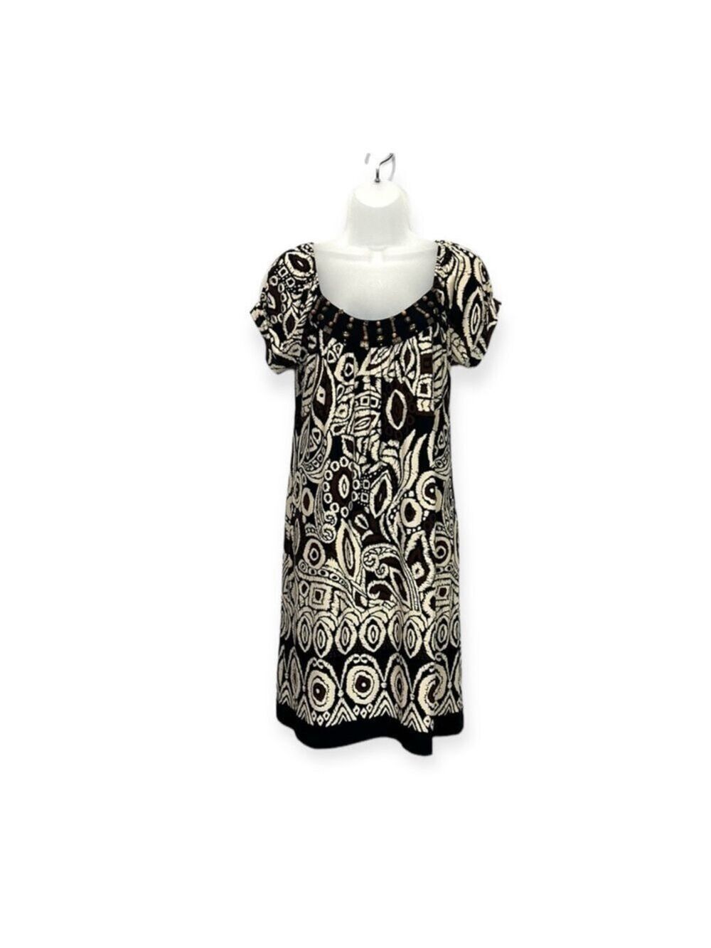 RB Collection New York Women’s Brown Beige Patterned Midi Dress Size 10